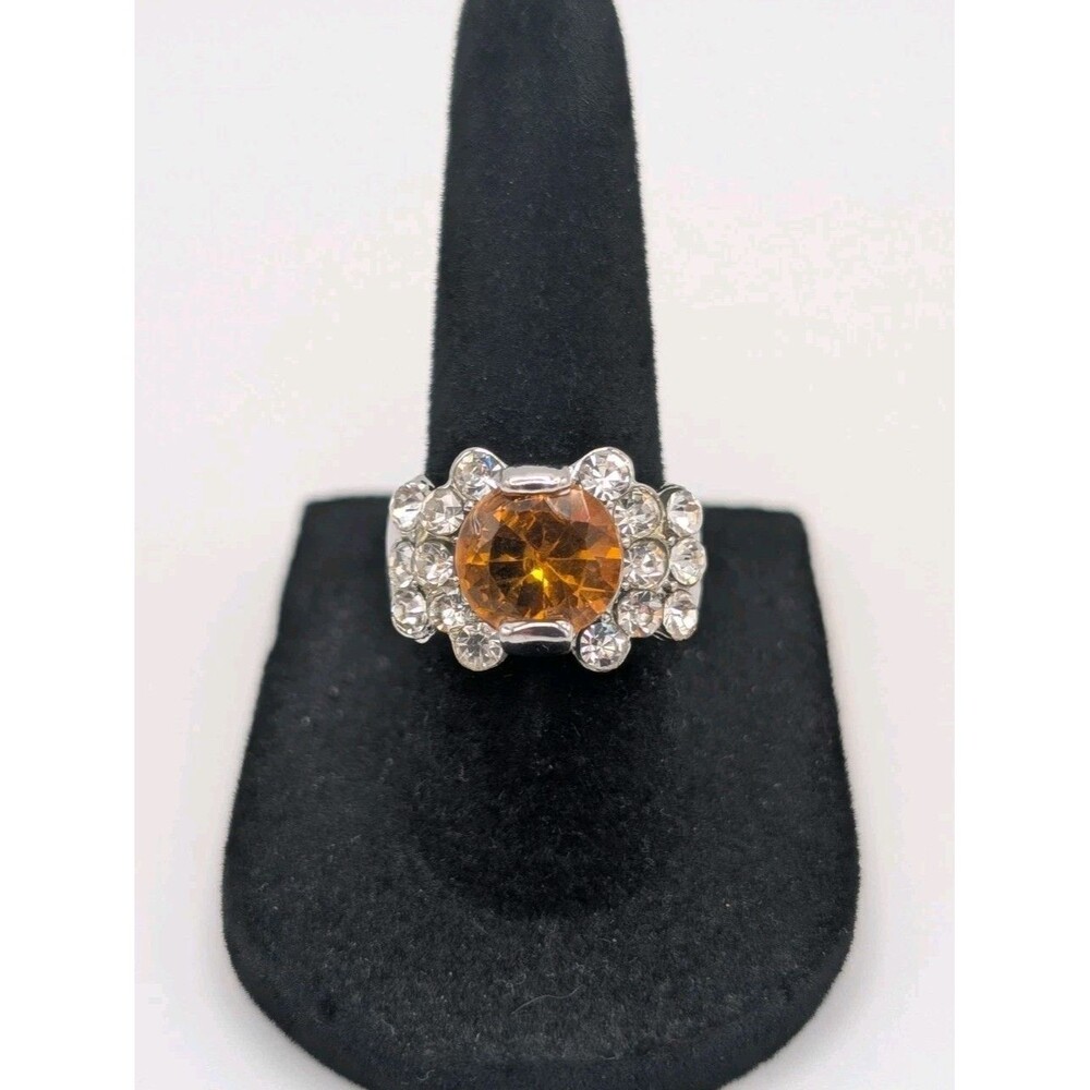 18k Plated 3.75 Carat Simulated Topaz Citrine Crystal CZ Cocktail Statement Ring